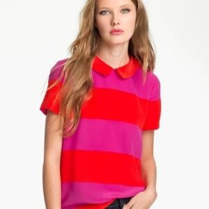 Kate Spade Orange and Pink Boxy Blouse with Peter Pan Collar